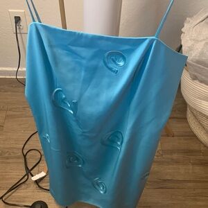 Blue Spaghetti Strap Dress with Embellishments